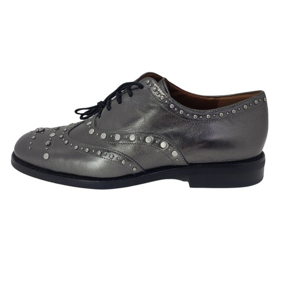 MSRP $250, New Coach Tegan Gunmetal Leather Studded Oxford Wingtip Shoes, Size 7 - Picture 4 of 8